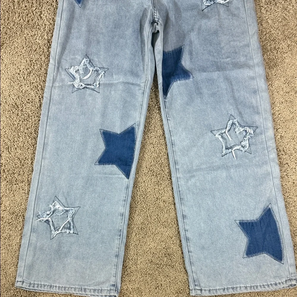 Yozy Blue Star Patch Women High Waist Wide Leg Jeans SKU1411 - Picture 4 of 16